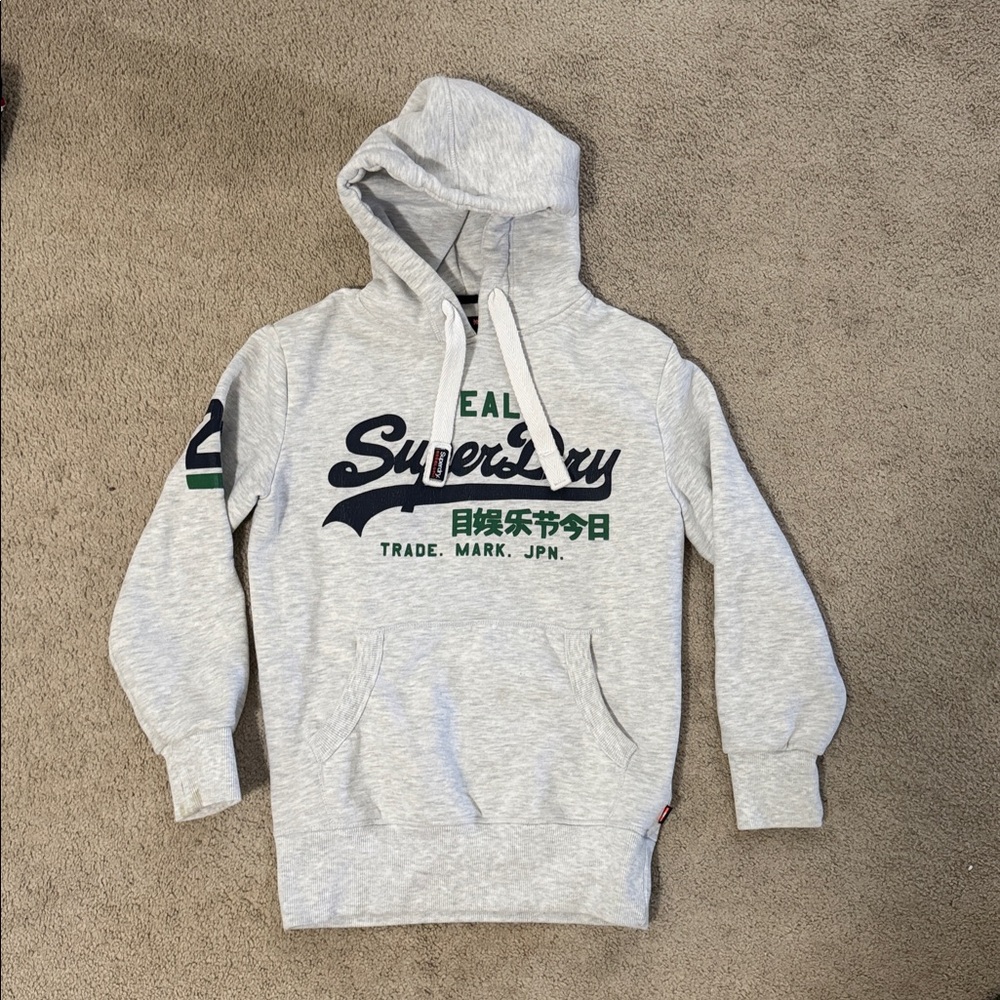 Superdry Light Gray Hoodie with Green and Navy Details - Picture 1 of 7